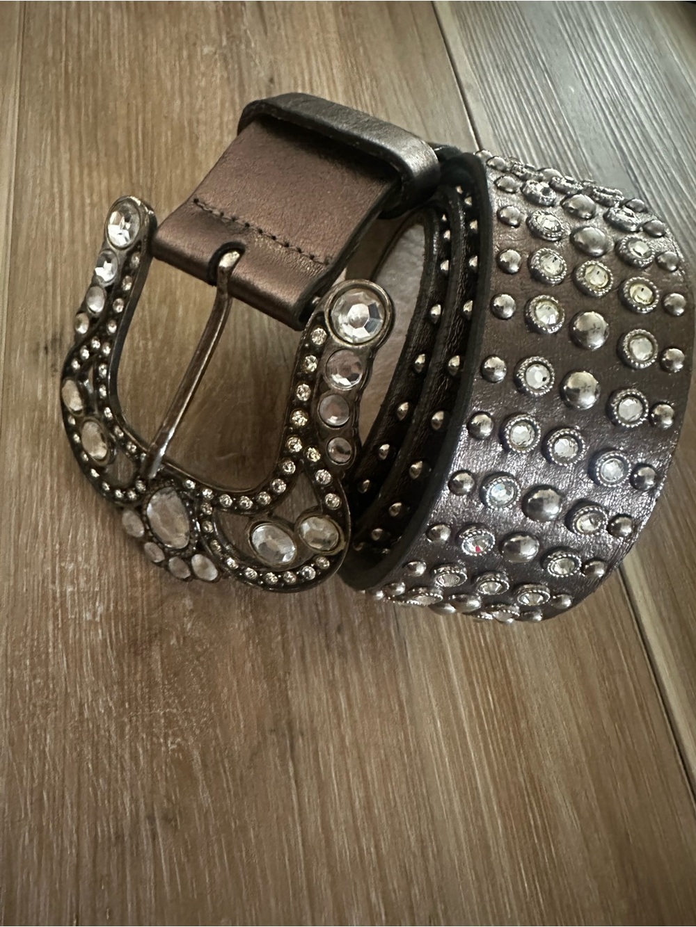 Saks Fifth Ave Bronze Leather Crystal/Stud Belt  S